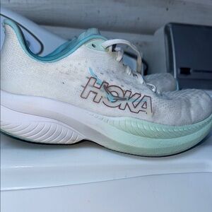 Hoka White and Green Athletic Shoes with Cushioned Sole